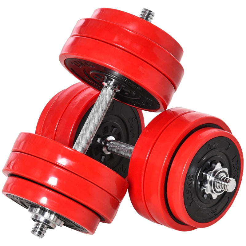 Dumbbell Set 2-IN-1 Adjustable Barbell 20/30KGS - Red/Black