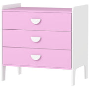 Children's Chest of Drawers, 3-Drawer Storage Cabinet, Pink+White MDF