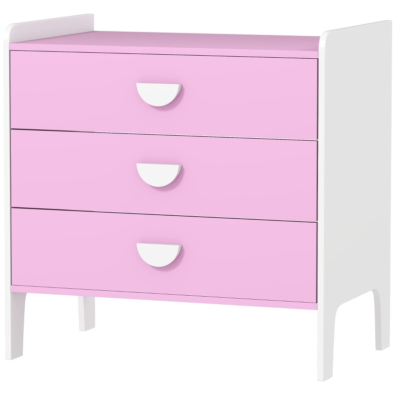 Children's Chest of Drawers, 3-Drawer Storage Cabinet, Pink+White MDF