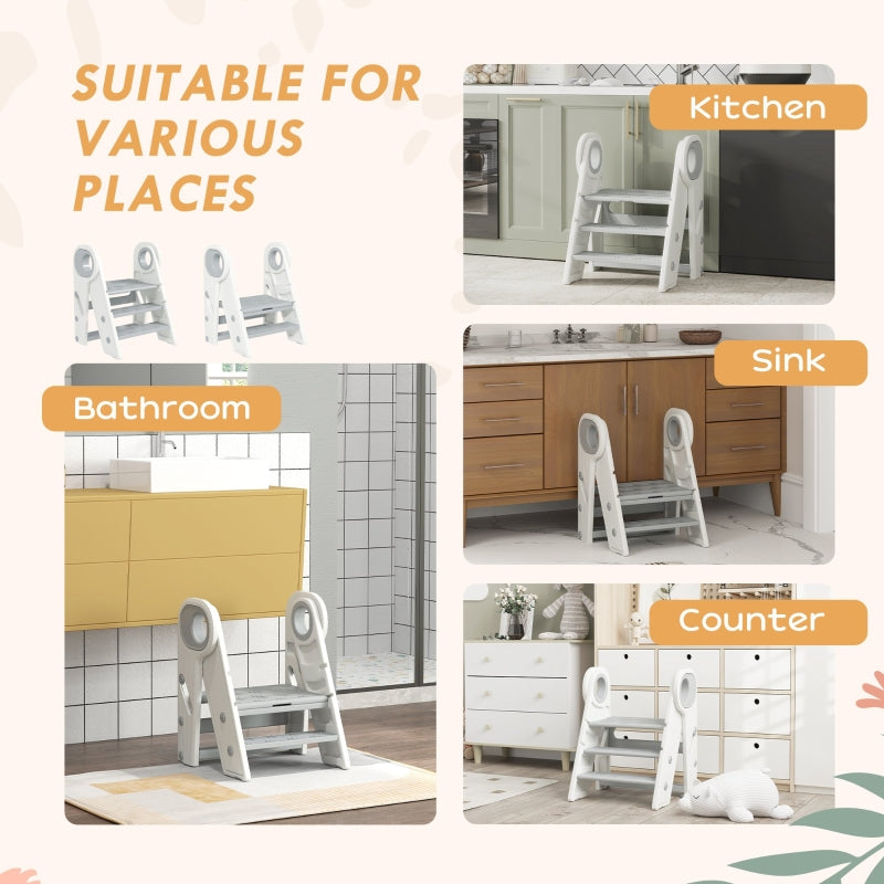 Kids Step Stool Foldable Adjustable Non-Slip Handle, Grey