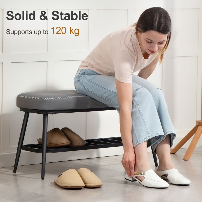 Shoe Storage Bench Entryway Organizer PU Leather Grey