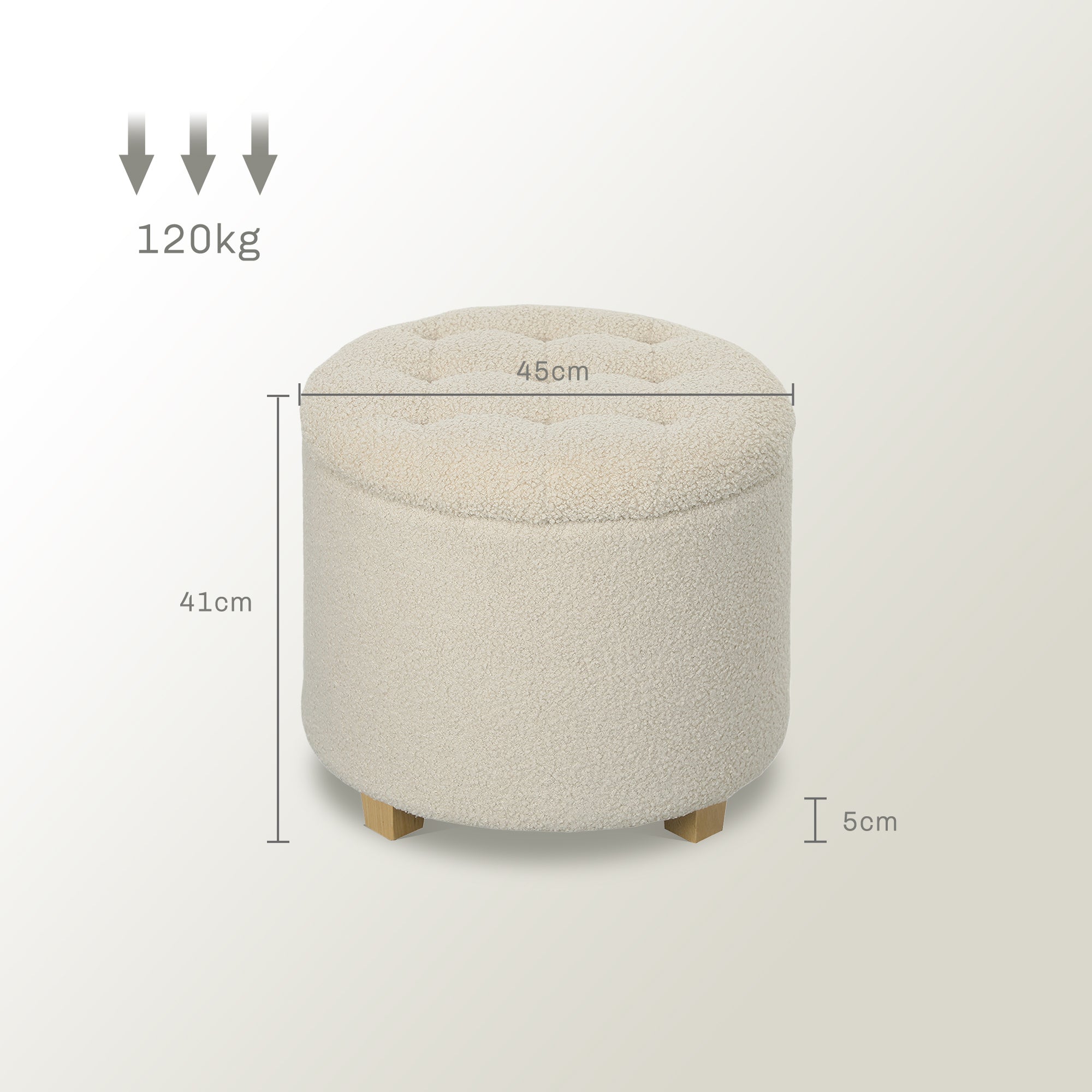 Storage Bench, Upholstered with Lid Cashmere Look Ø45 x 41 cm, Cream White