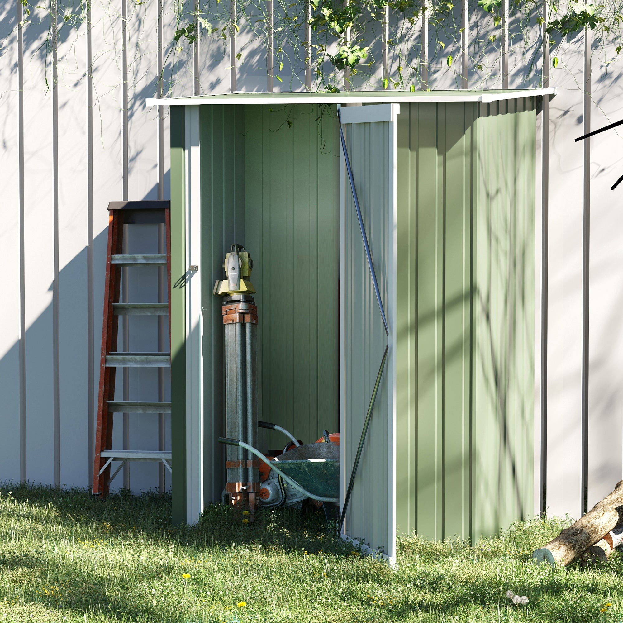 Garden Shed with Door Outdoor Steel Green
