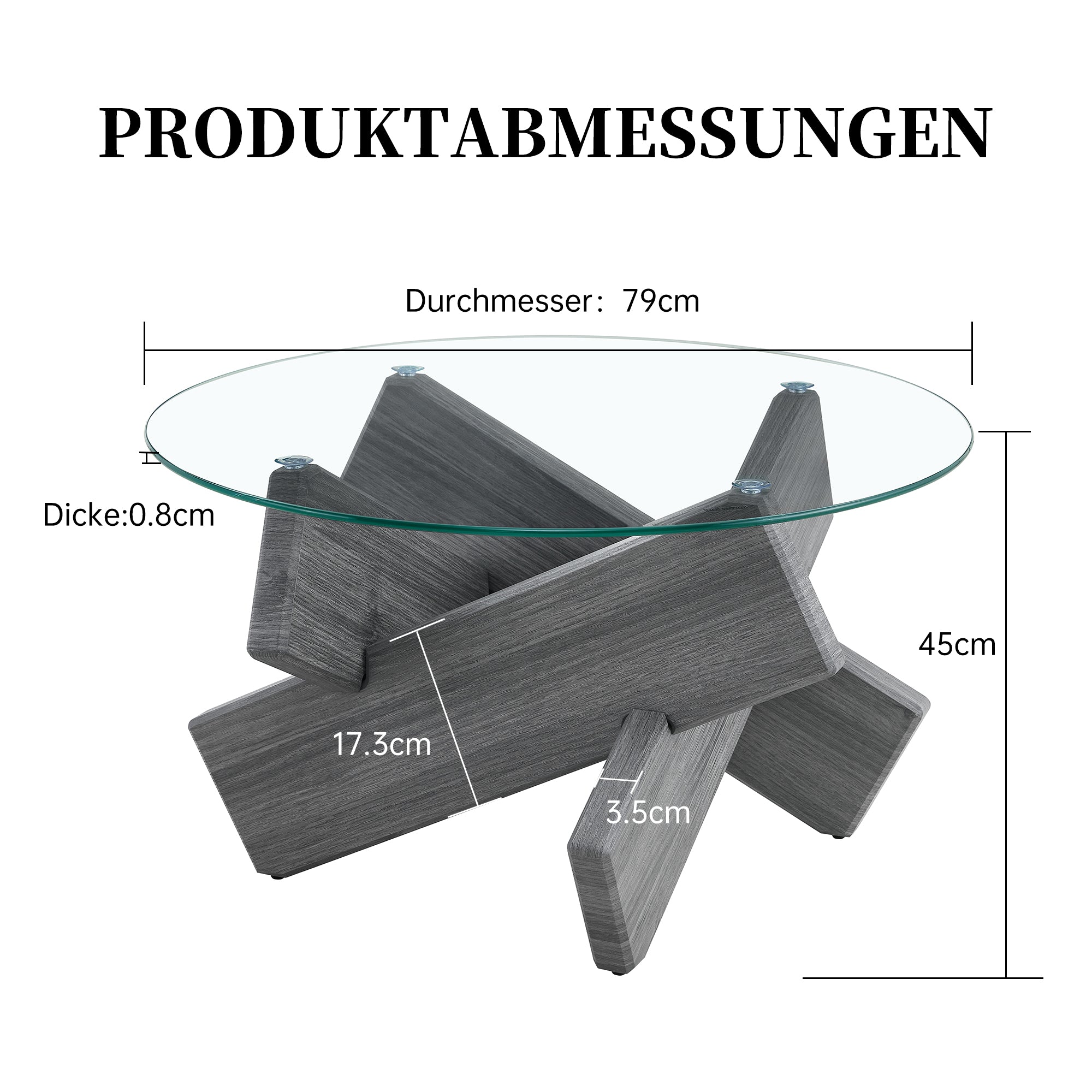 Round Coffee Table 79cm Tempered Glass Cross Legs - Gray MDF