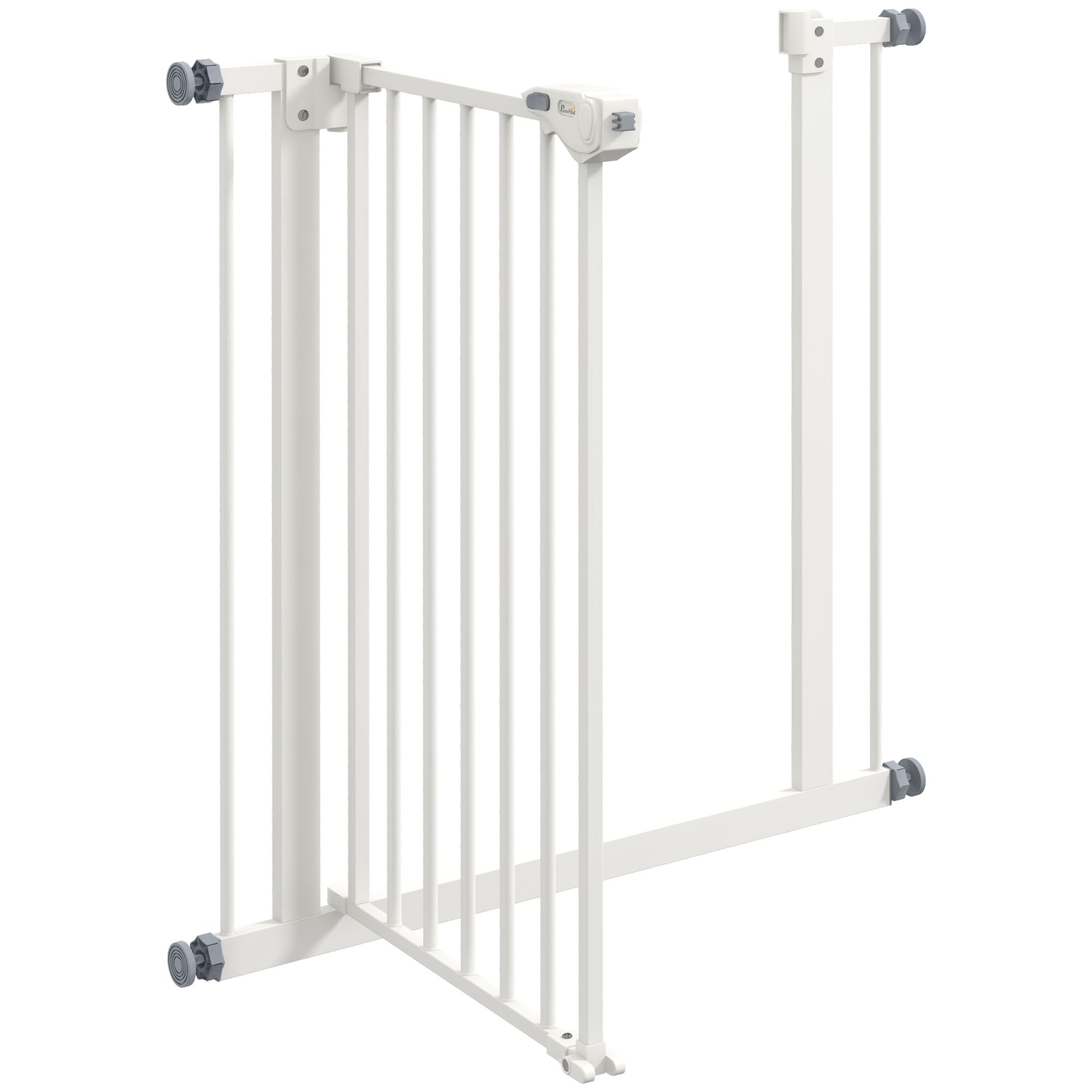 Dog Safety Gate, No-Drill Barrier/Stair Gate 74-80cm, Metal/Plastic White