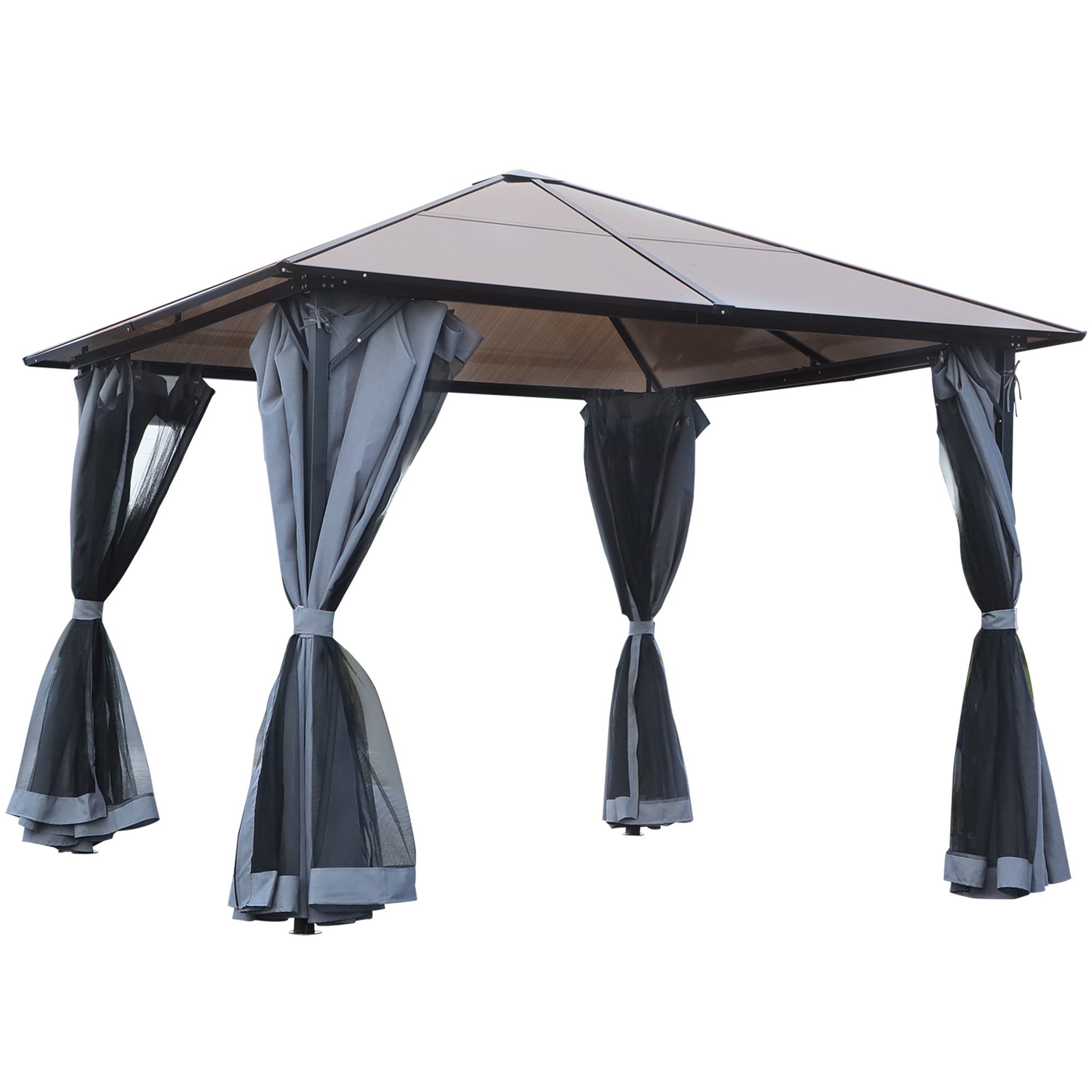 Hardtop Gazebo, 3m x 3m Metal Frame Mesh Draped, Grey