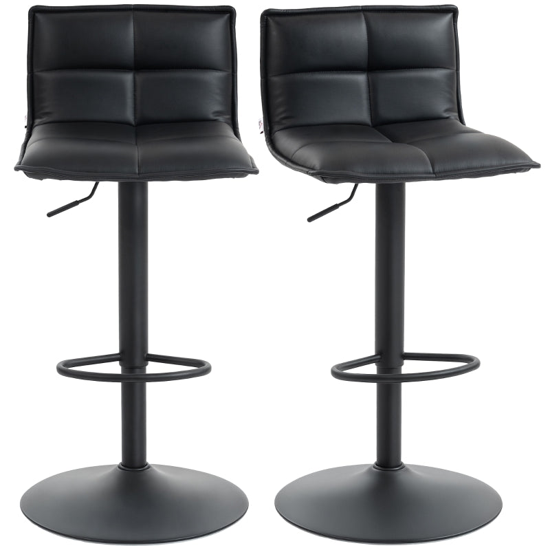 Set of Two Modern Bar Stools Adjustable Swivel Black Faux Leather
