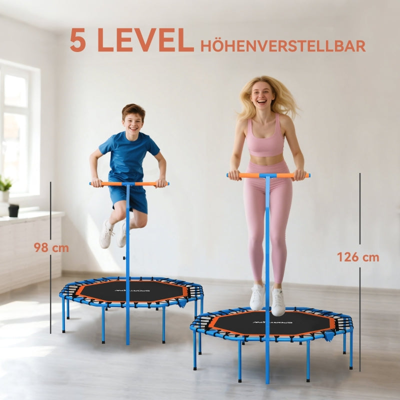 Fitness Trampoline with Adjustable Handlebar, Stable & Quiet Indoor Use, Blue Steel
