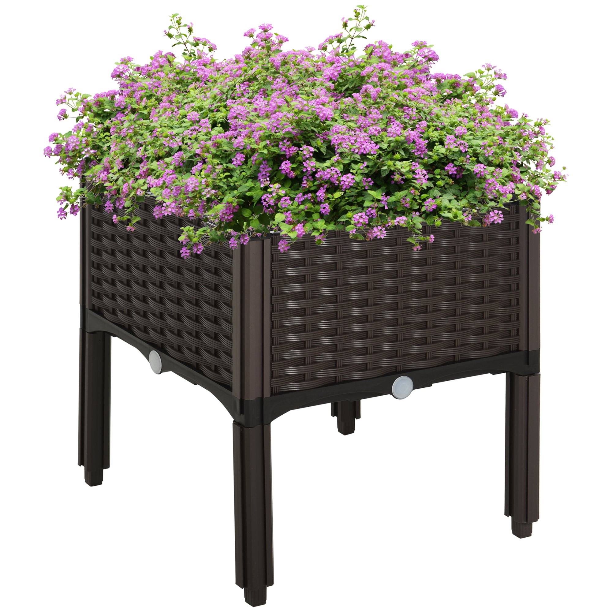 Raised Bed Planter, Rattan Look, 40x40x44cm, PP Brown