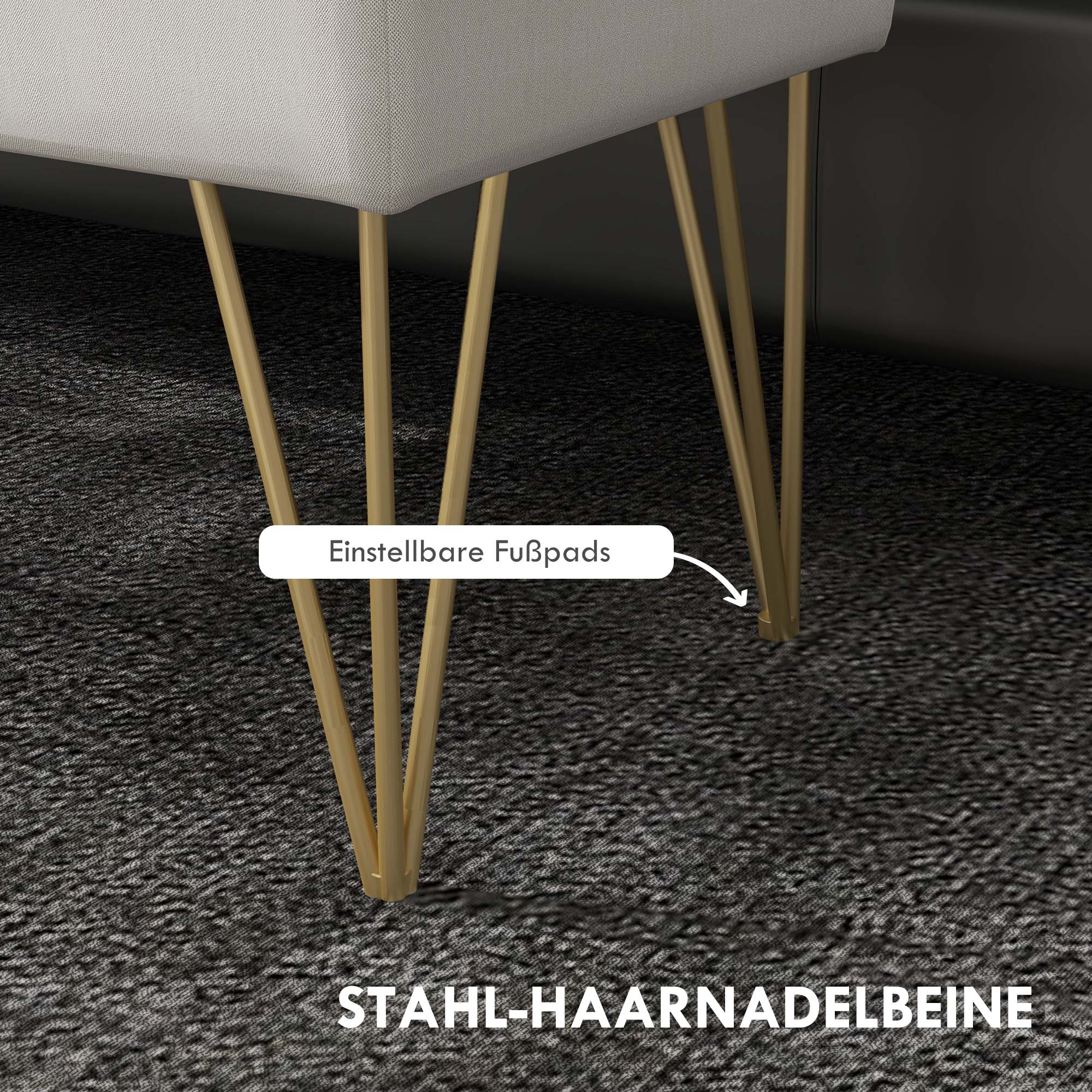 Upholstered Bench, Storage Steel Legs, Cream