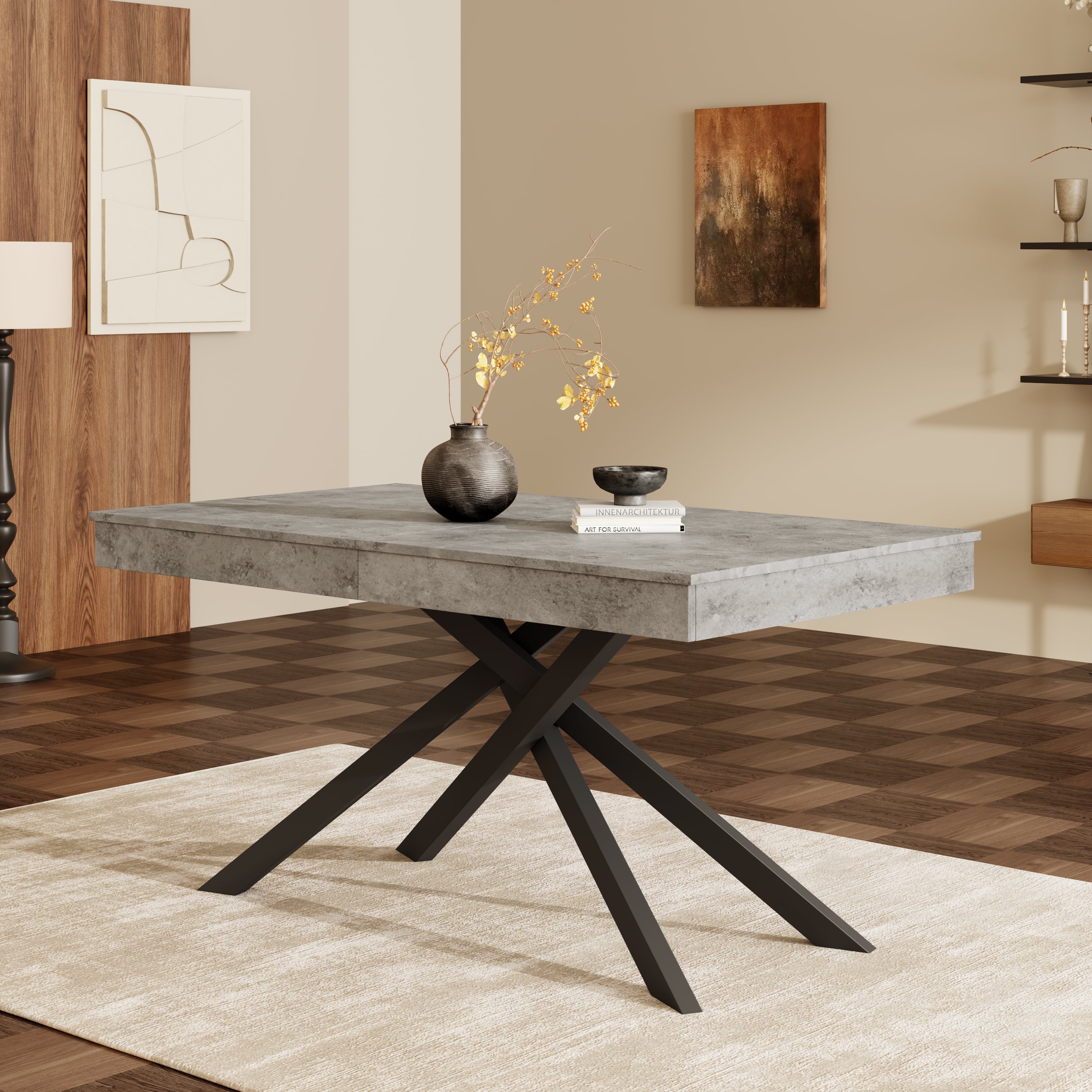 Extendable Dining Table 140/180x80cm 6-8 Person Rectangular Metal Legs Grey