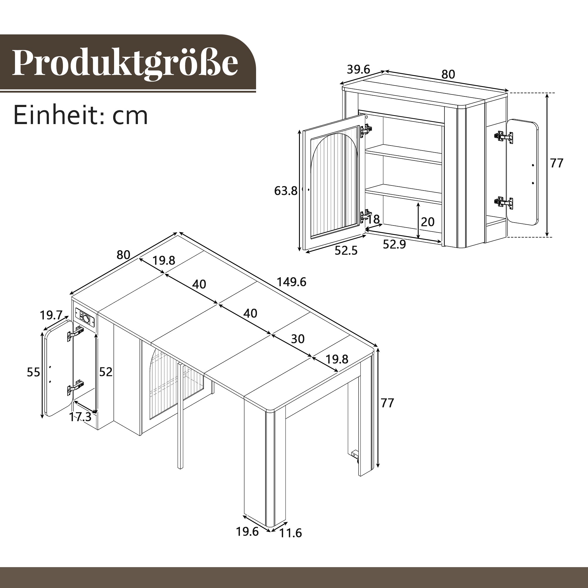 Kitchen Island, Extendable Mobile Serving Cart with Wheels, Black