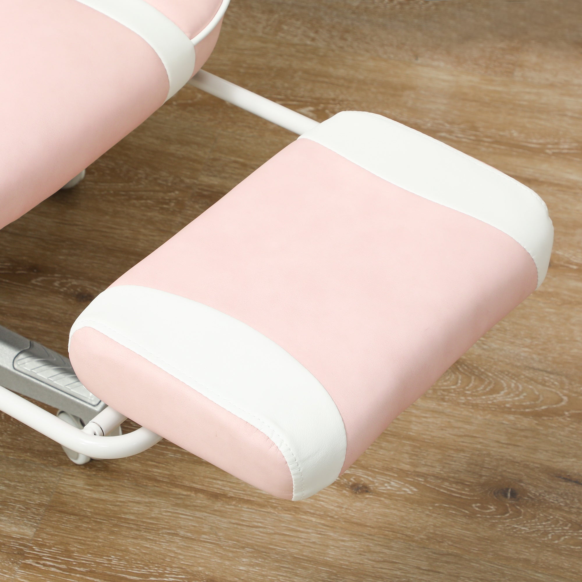 Gaming Chair, Height-Adjustable Swivel with Footrest, Pink Faux Leather