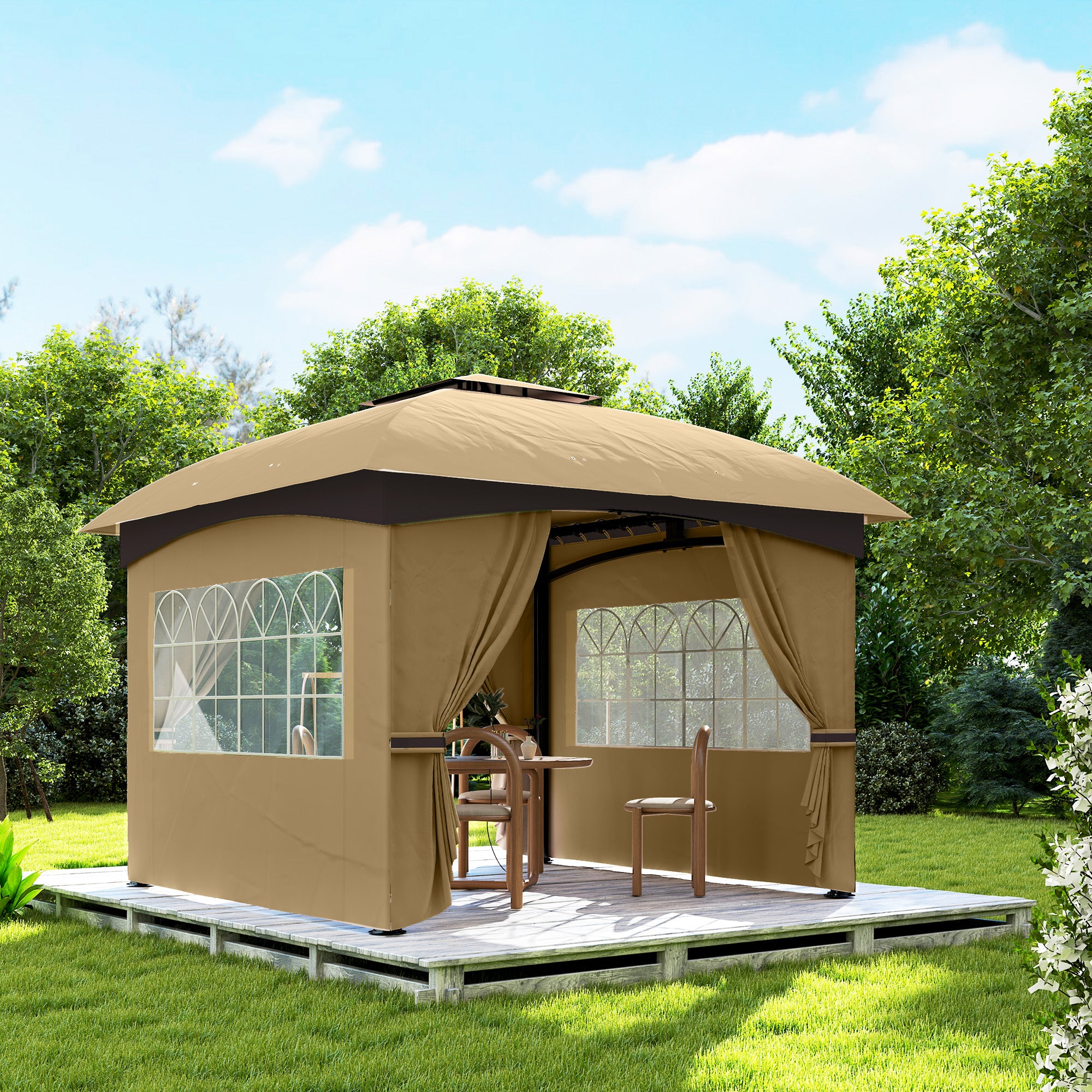 Gazebo 3.4x3.4m Water-Repellent UV Protection, Beige Metal