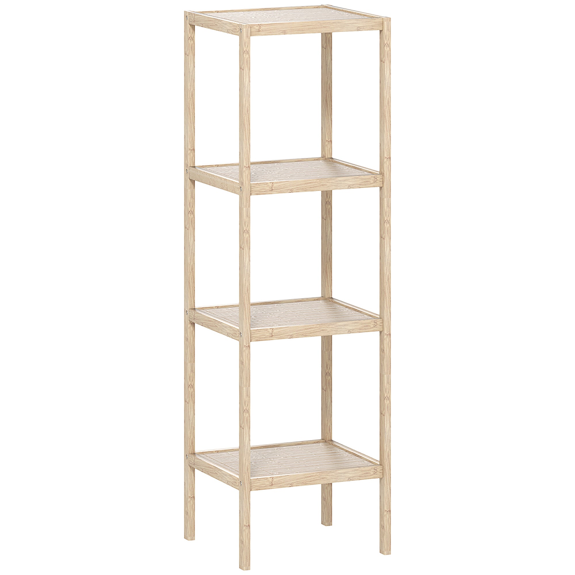 Four-Tier Shelf Bathroom Storage Unit Bamboo Natural Finish
