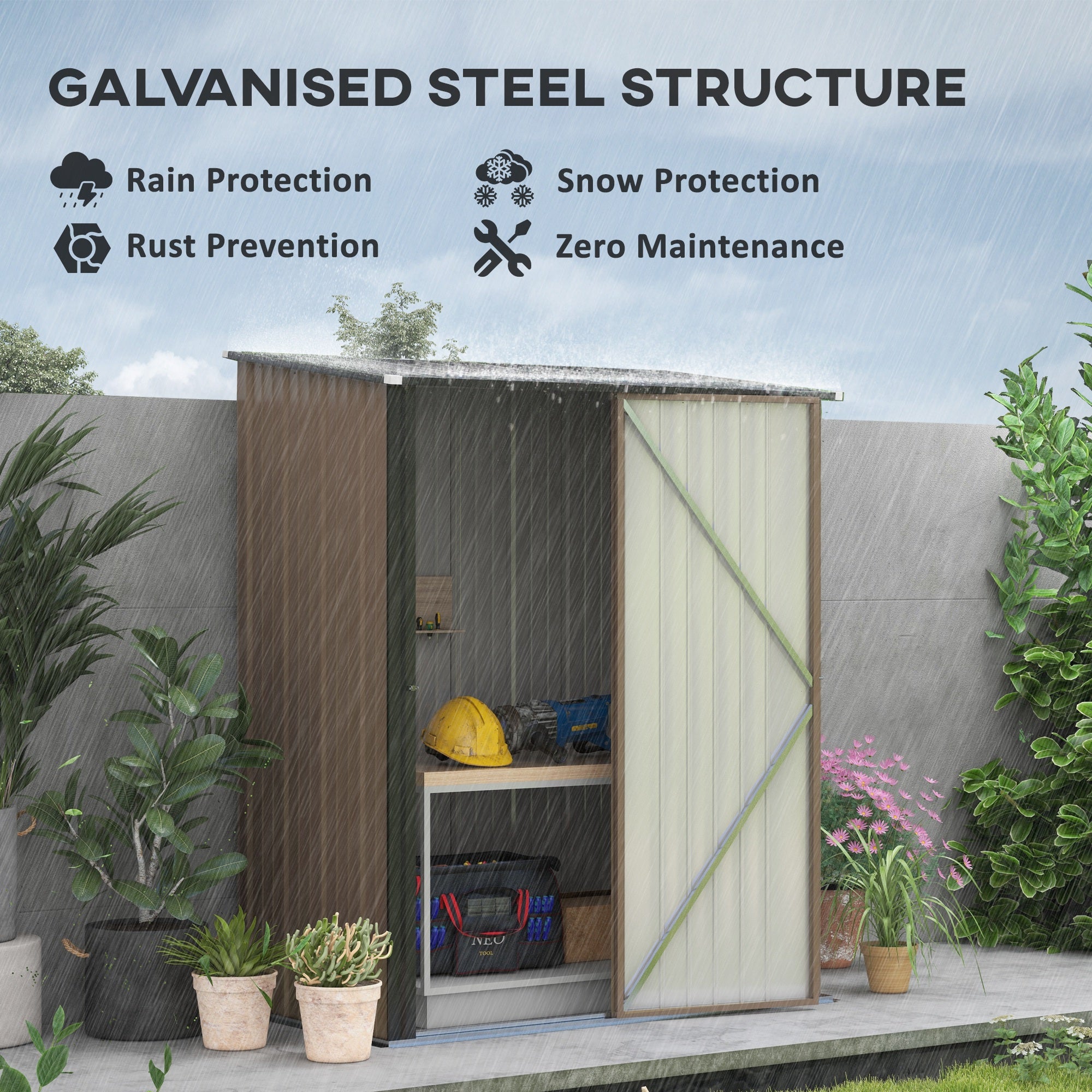 Garden Shed 5.3 x 3.1ft Corrugated Steel - Brown