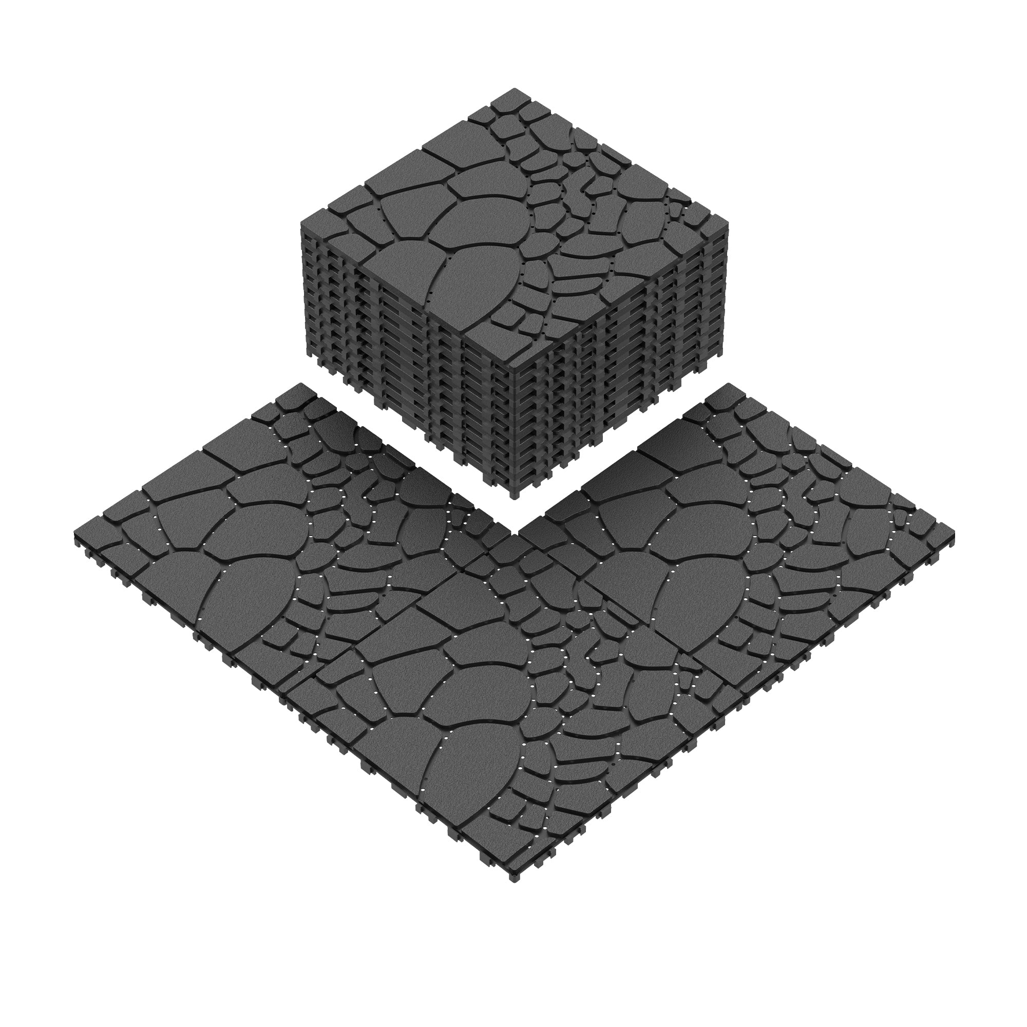 Patio Deck Tiles 12" Stone Texture Interlocking 44pcs - DARK GRAY