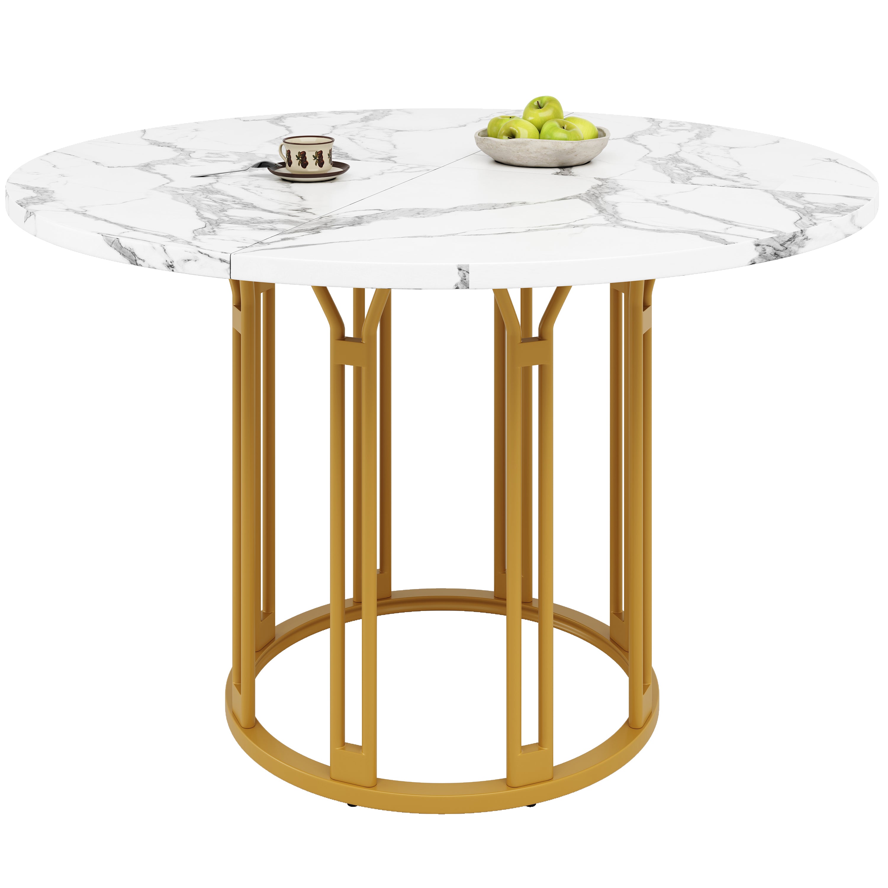 Round Dining Table Kitchen Breakfast Table Metal Legs Marble Pattern Gold/Black