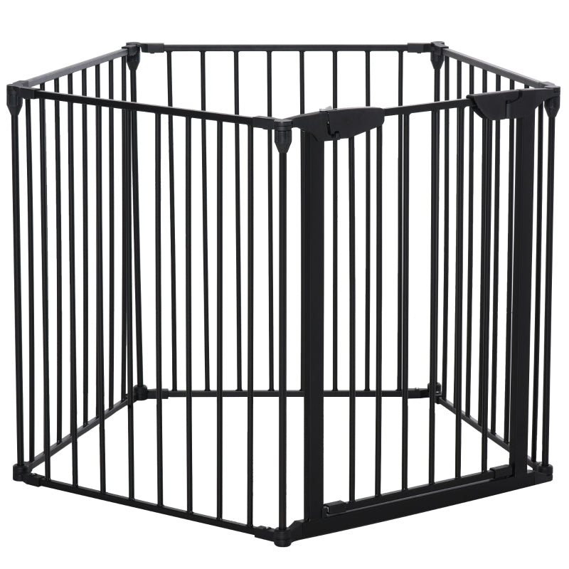 Pet Playpen Metal Fence with Walk Through Door - Black