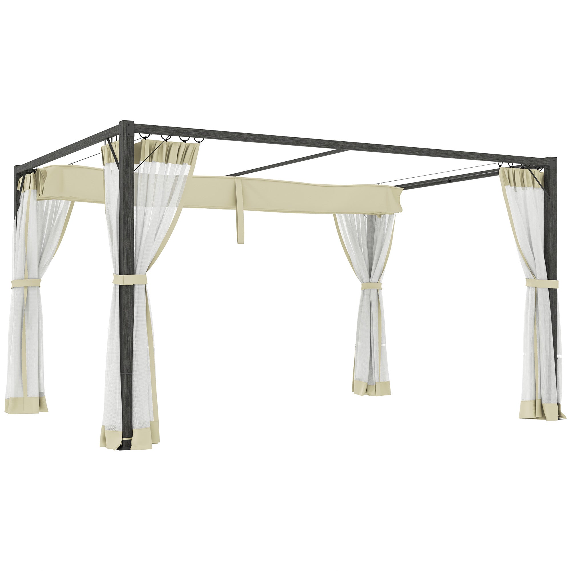 3 x 4m Pergola with Retractable Roof, Aluminium Frame - Khaki