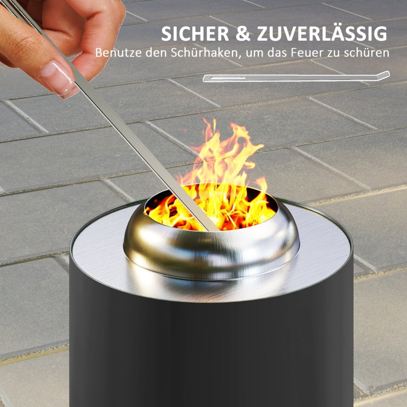 Fire Bowl 16x25cm with Poker, Stainless Steel, Gray
