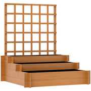 3 Tier Garden Planters Trellis Raised Bed Wood Brown