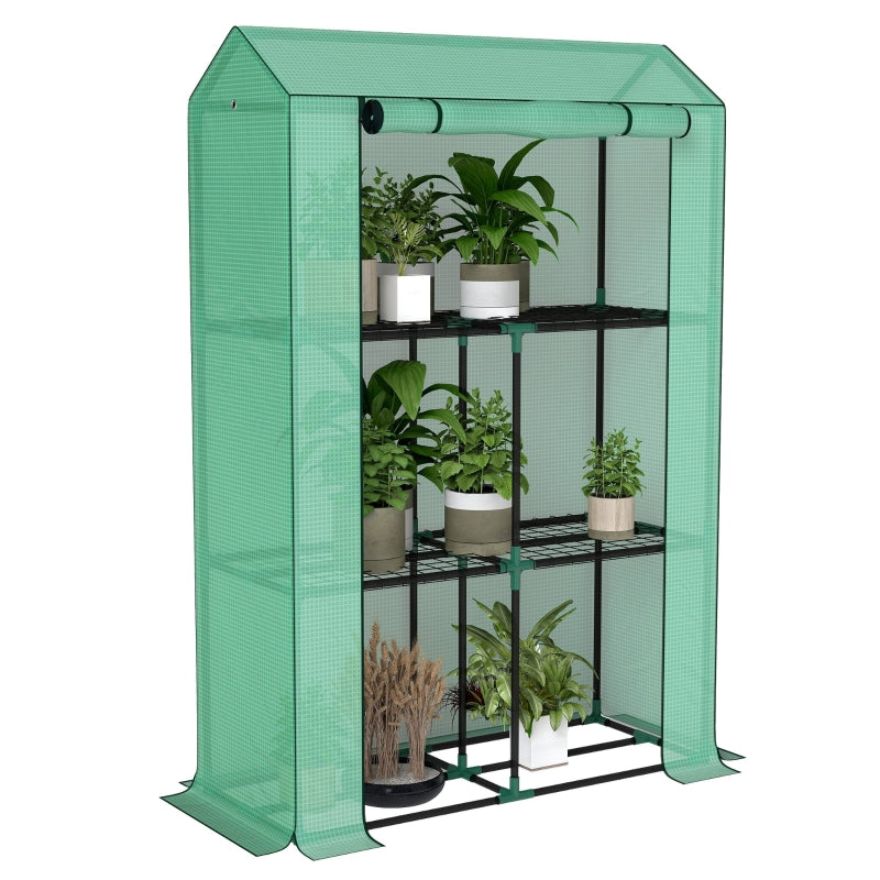 40 x 100cm Three Shelf Greenhouse, Steel Frame, Green