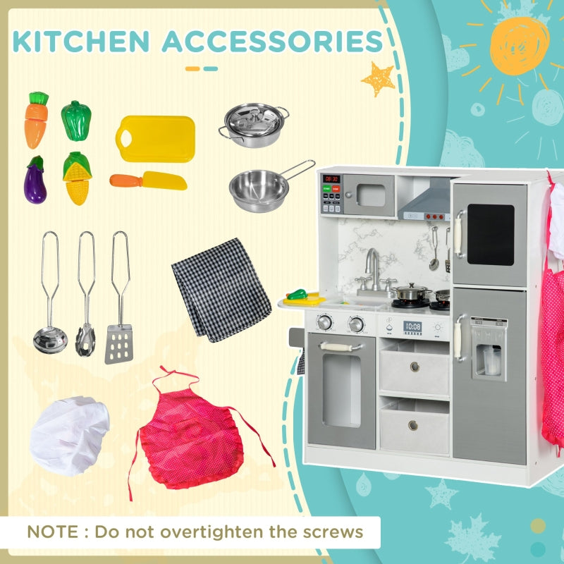 Toy Kitchen Playset with Lights, Sounds & Ice Maker - White