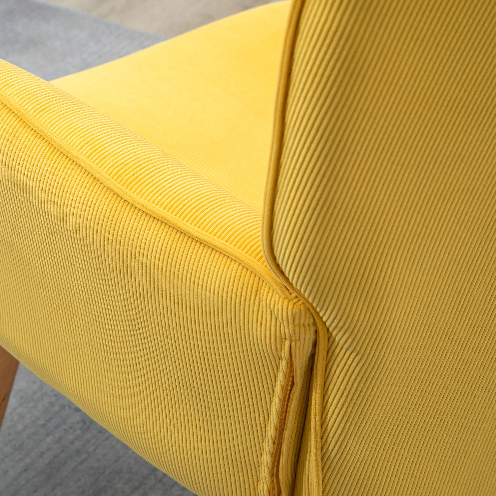 Relaxing Armchair Wing Chair with Footstool Wooden Legs, Corduroy Yellow