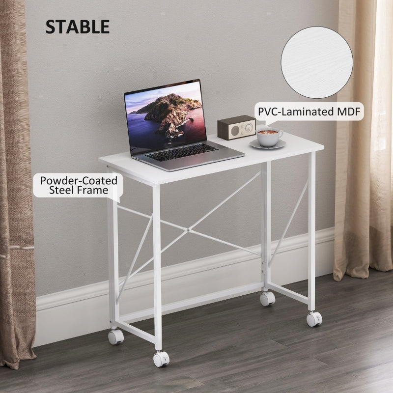 Folding Desk 80 cm on Wheels - White