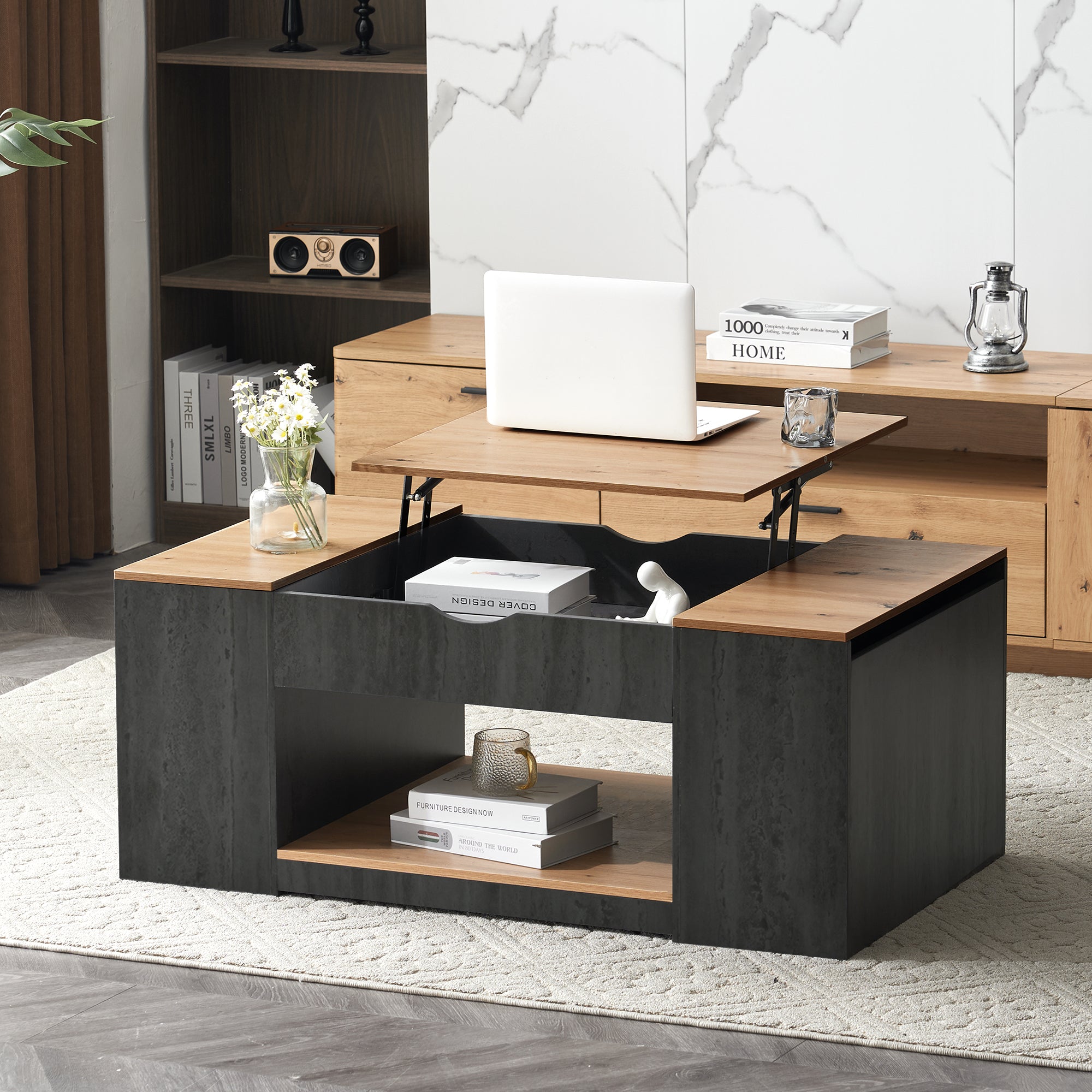 Coffee Table with Lift Function & Storage 109.5cm - Grey Frame