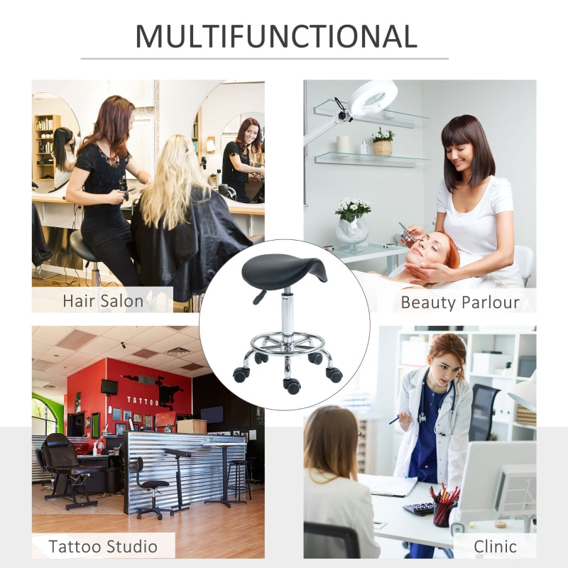 Salon Saddle Stool Rolling Chair Adjustable for Massage Beauty Clinic Black