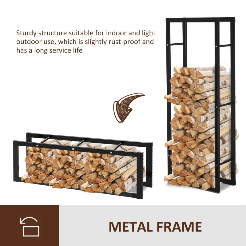 Firewood Log Holder, Tall Firewood Rack Indoor Outdoor Wood Storage, Metal Black
