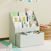 Bookcase for Kids, 3 Shelves with Drawer, Green MDF