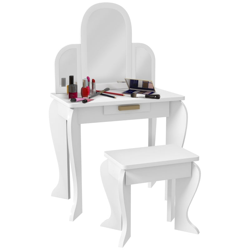 Kids Dressing Table Set, Mirror and Drawer - White
