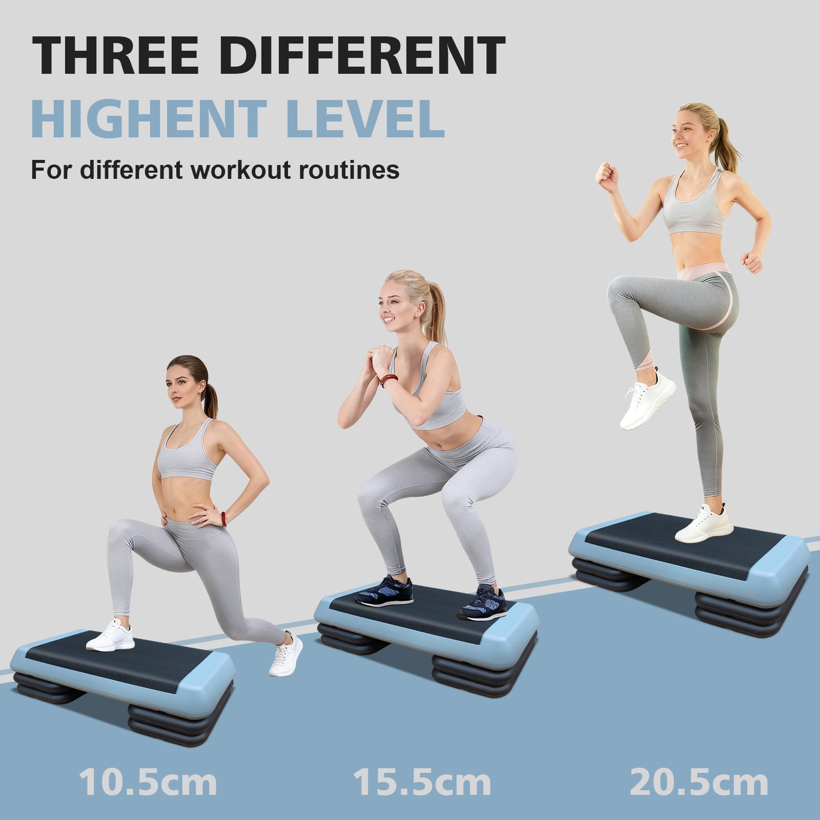 Adjustable Workout Aerobic Stepper, 76cm/28.5" with 4 Risers, Gray Black