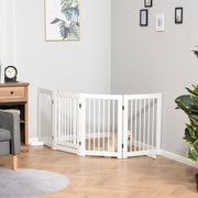Dog Gate 4-Piece Set Foldable Freestanding 220 x 91 cm, Wooden White