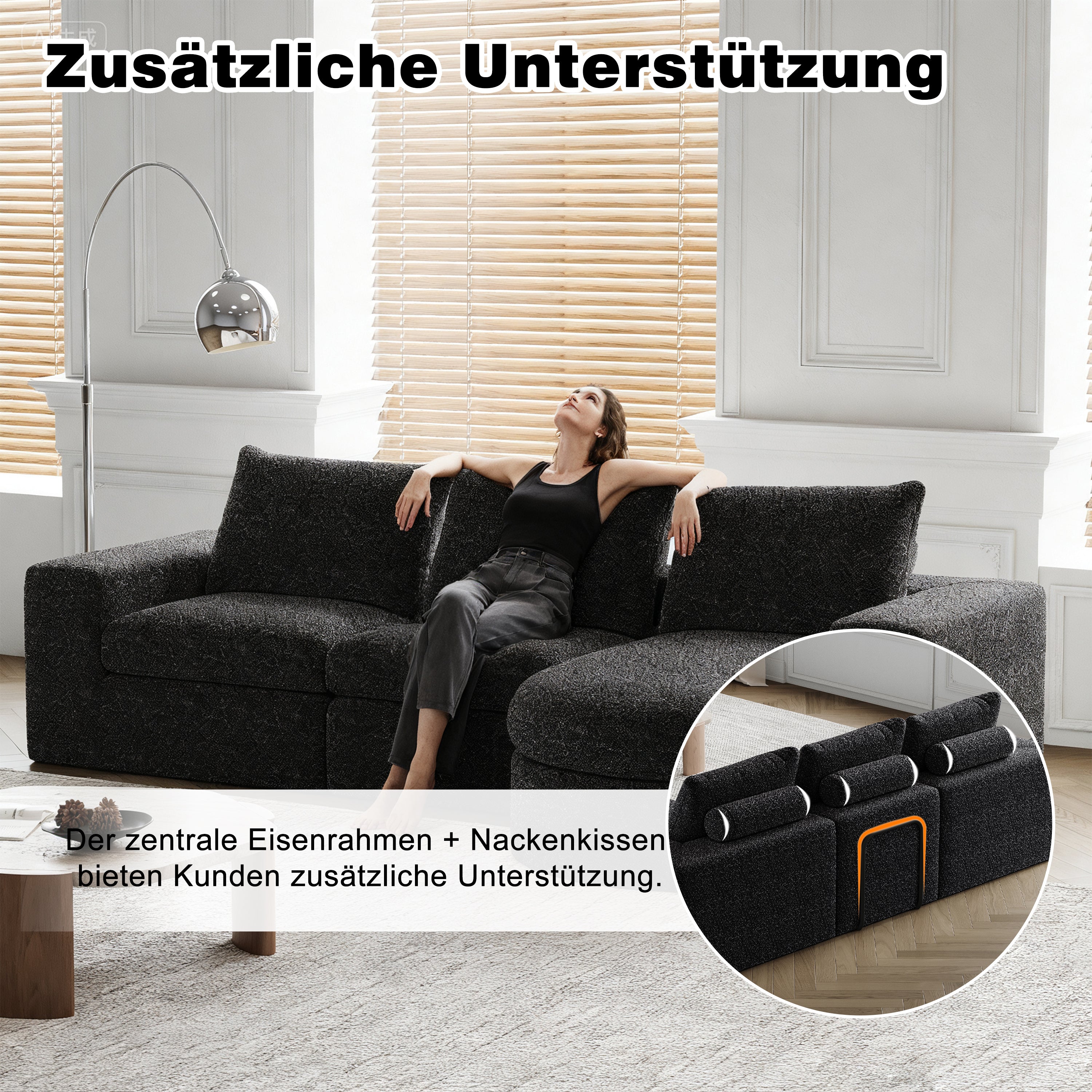 Chenille Sofa, Curved Modular L-Lounger, Foam Compression