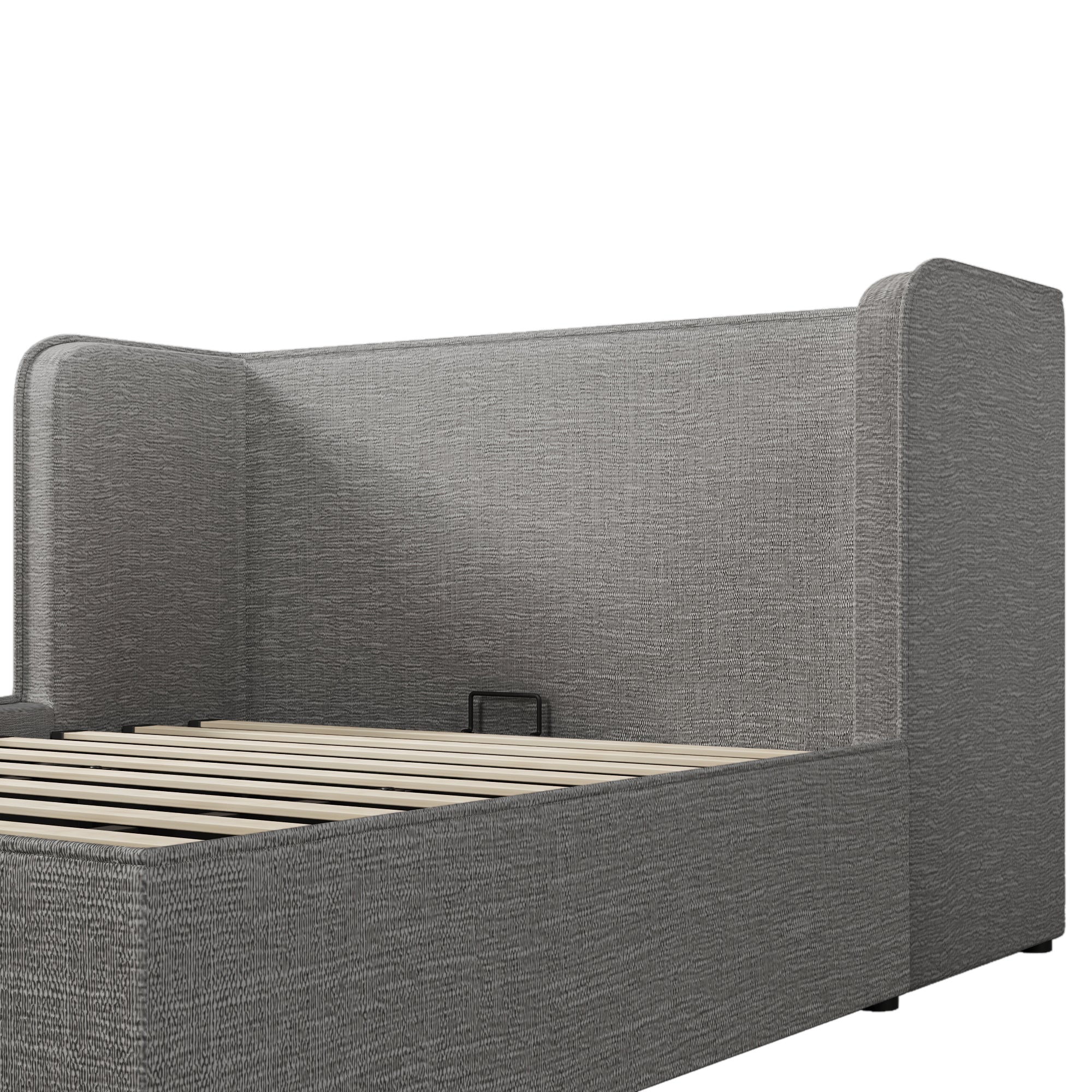 Upholstered Double Bed 160x200 with Hydraulic Storage Space, Grey Linen
