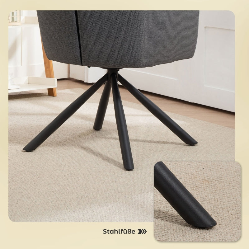 Upholstered Dining Chair, Thick Padding, Armrests, Metal Legs, Grey