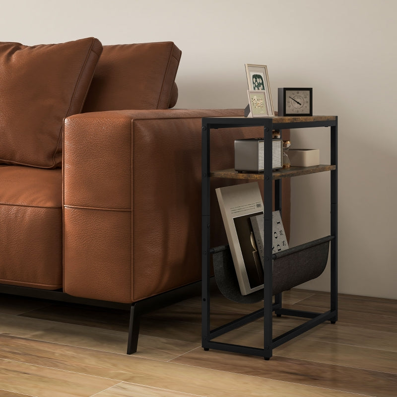 Narrow Side Table 3-Tier Storage Magazine Holder Rustic Brown