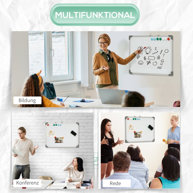 Magnetic whiteboard with 4 markers, 1 eraser, 10 magnets, easel and wall mounting