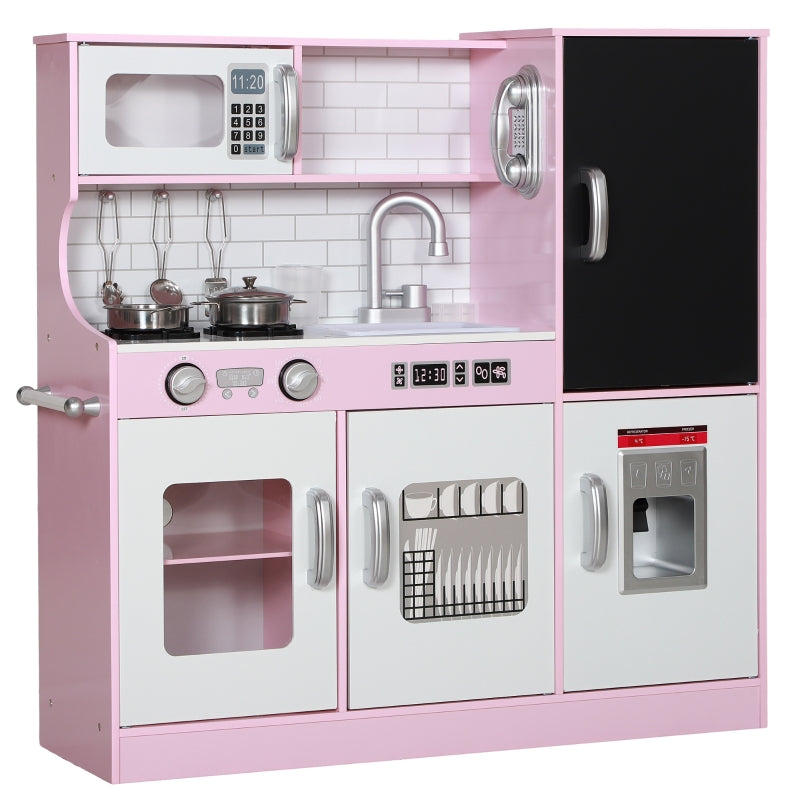 AIYAPLAY Play Kitchen Set with Pots, Blackboard, Telephone, Ice Cream Maker, Stove, Pink