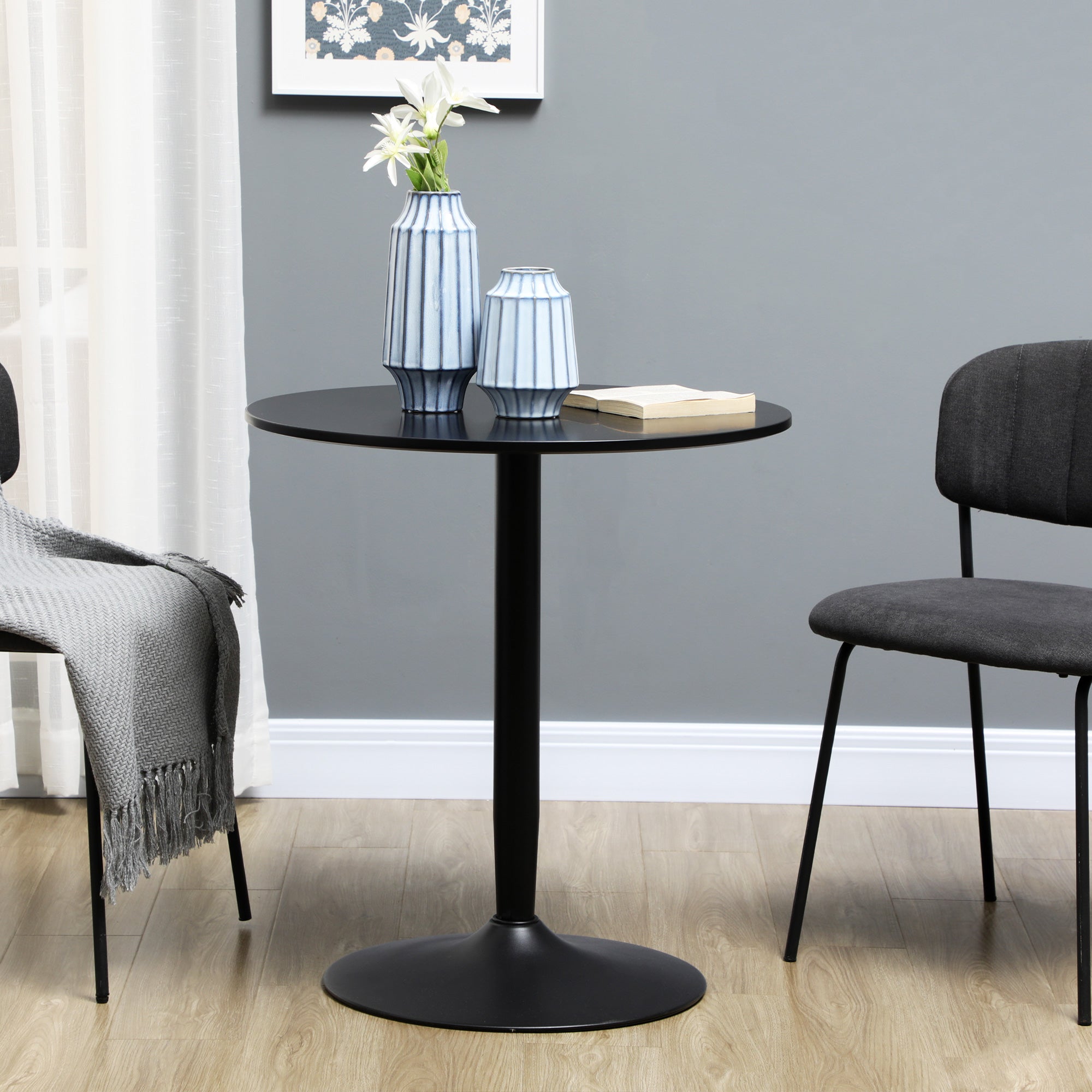 Round Dining Table for 2, Modern Steel Legs Small Spaces