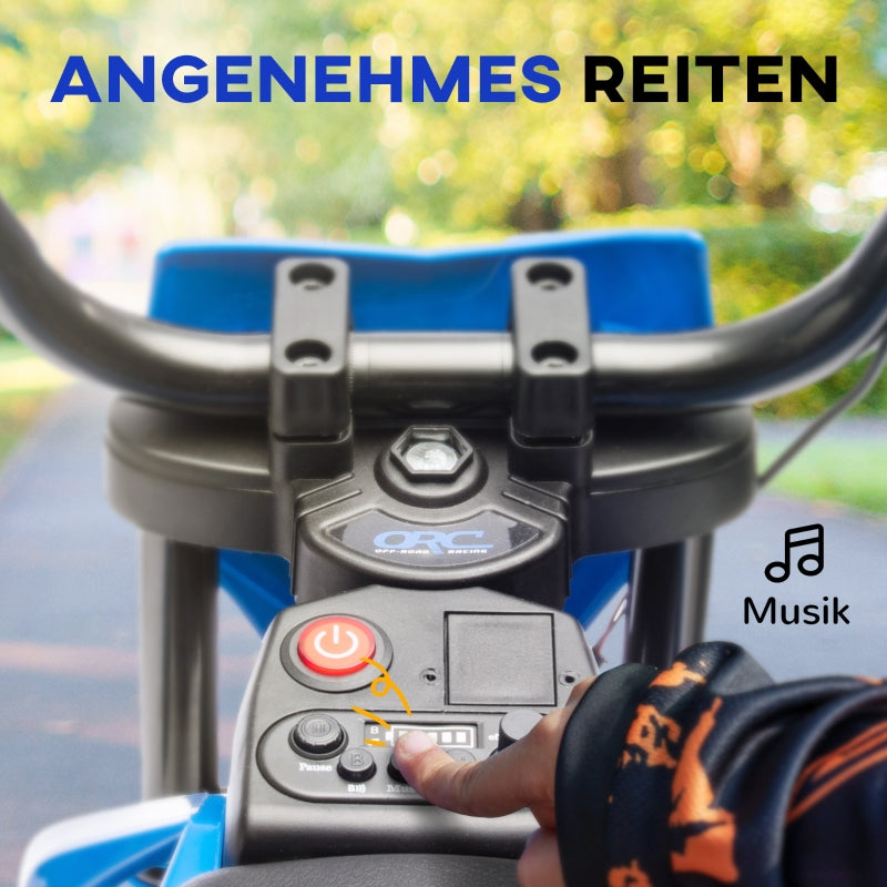 Electric Motorcycle for Children with Training Wheels and Music, 3-6 Years, 12V Blue