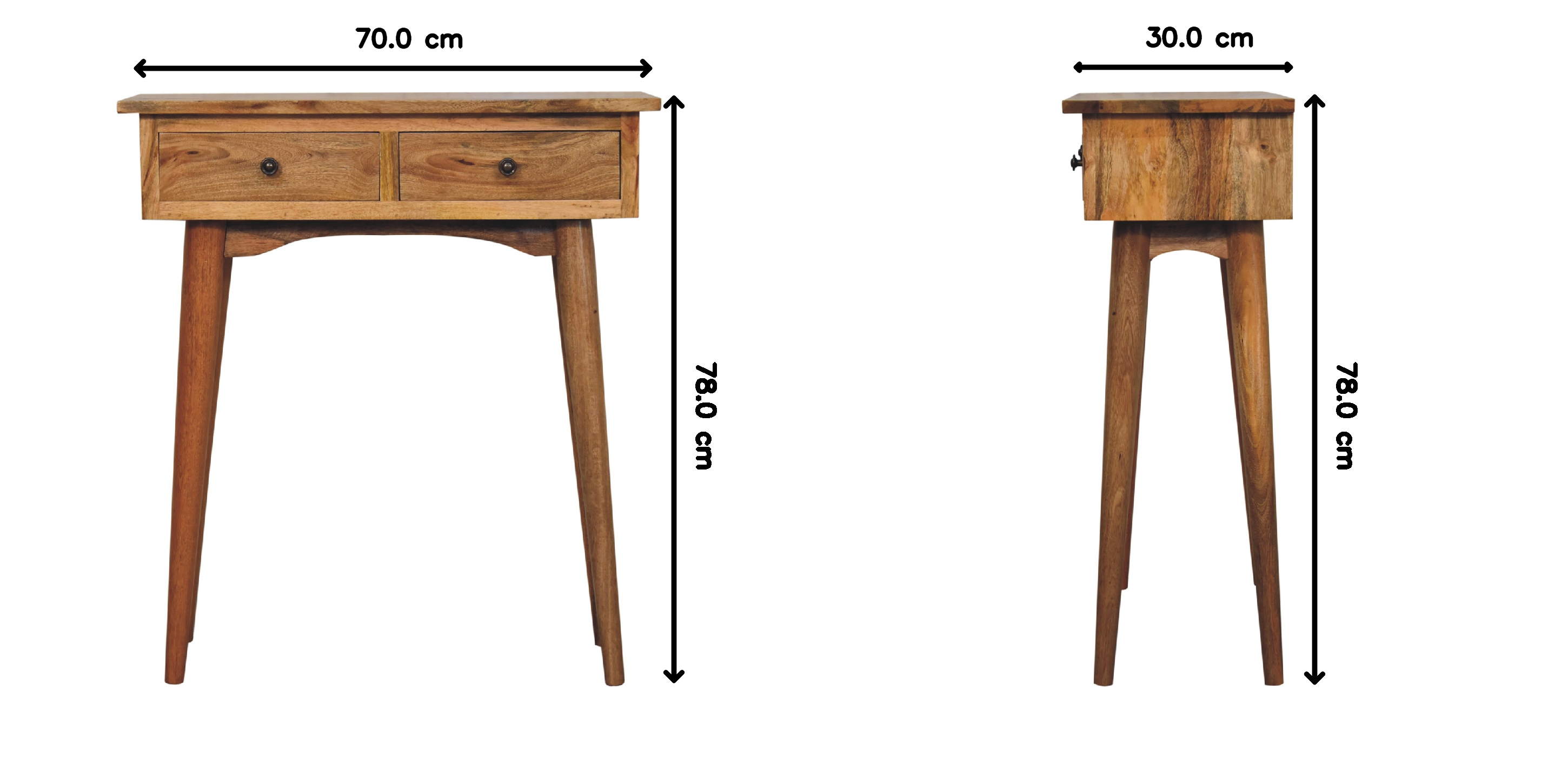 Solid Wood Console Table, Mini Hallway 2 Drawers, Brown