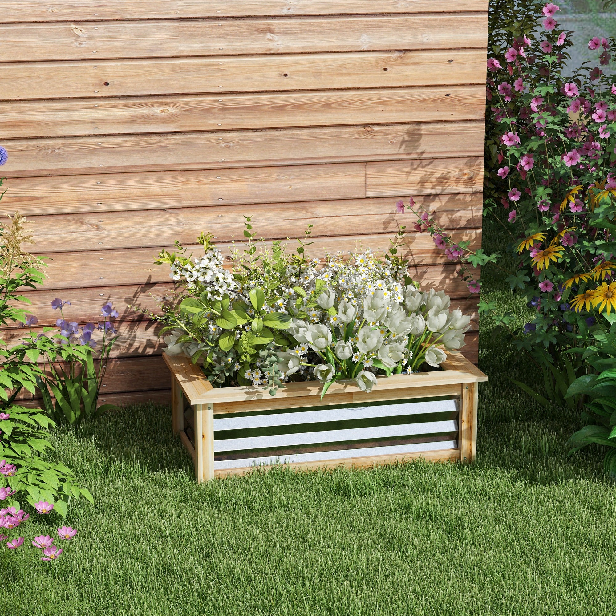 Raised Bed, 90x45x30cm, Robust & Weatherproof, Metal & Wood