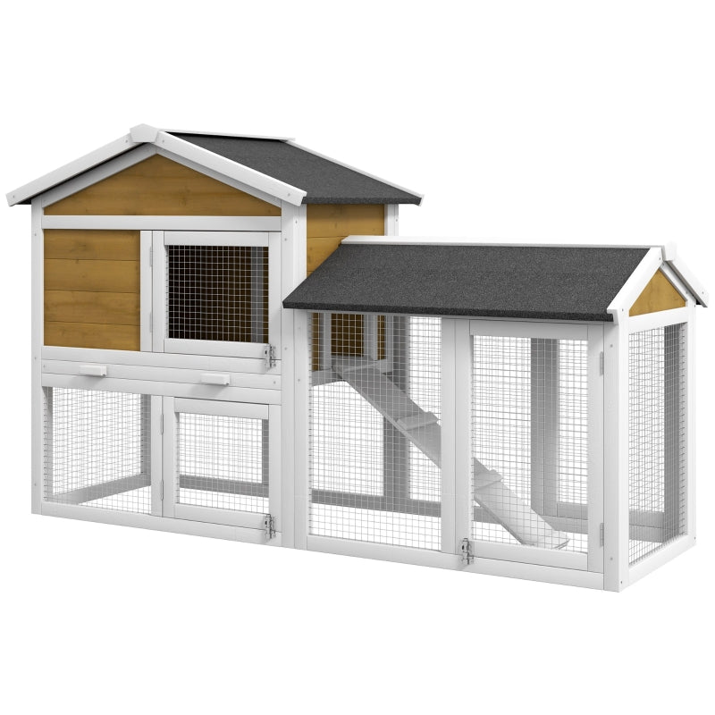 Rabbit Hutch Outdoor, Double Tier with Water-Resistant Roof, Ramp, Yellow