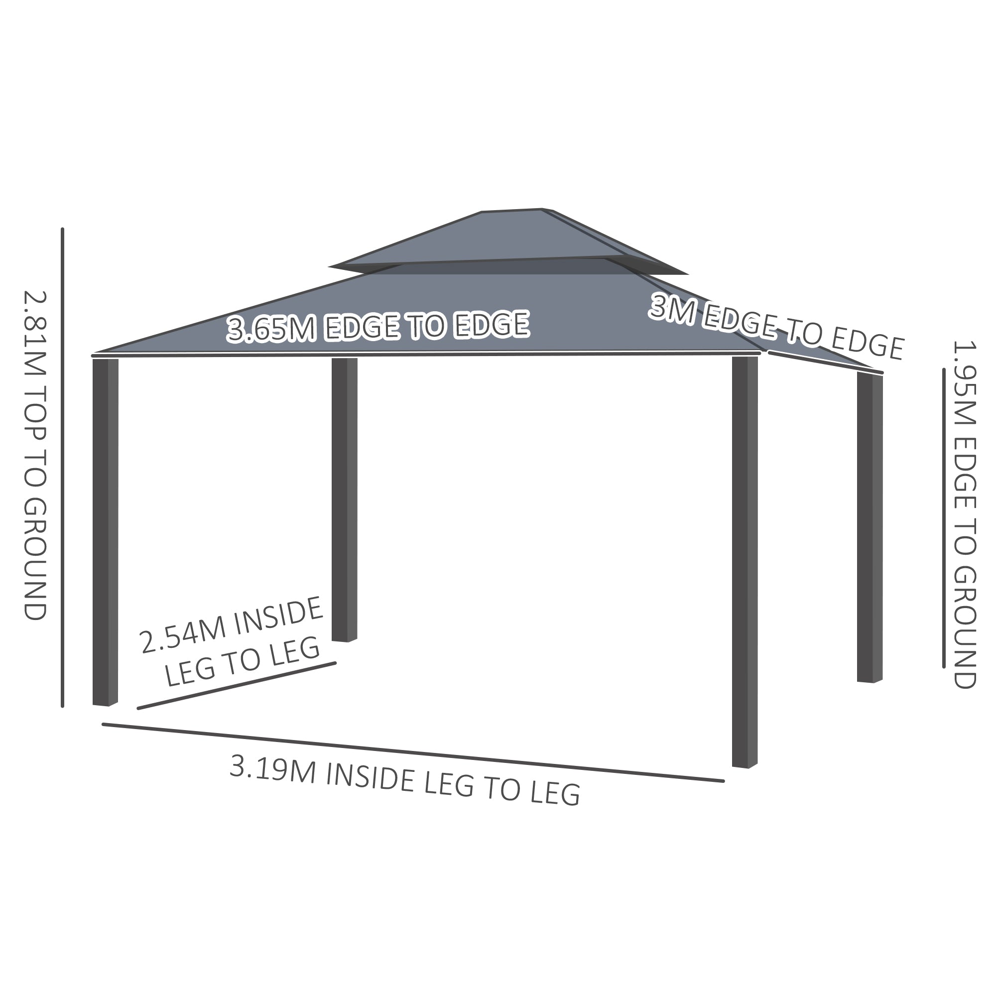 Aluminium Hardtop Gazebo 3.65 x 3m with Accessories - Dark Grey