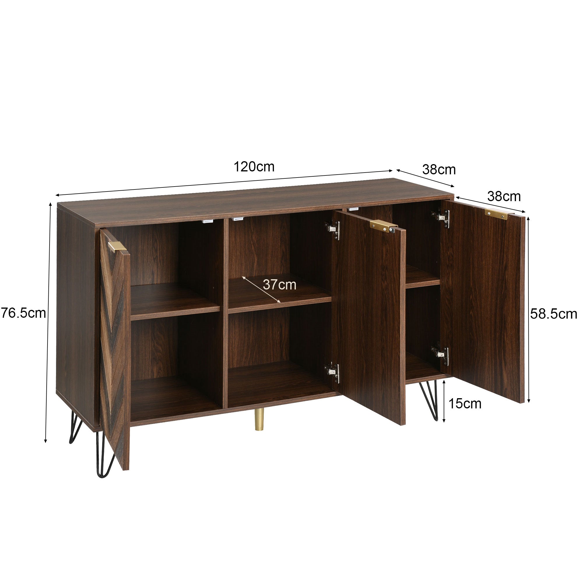Sideboard, Three Doors, Solid Wood Veneer with Golden G
